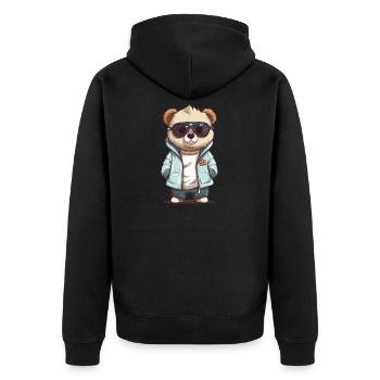 Sunglass Panda in cooler Jacke - Unisex Premium Bio Zip Hoodie - Schwarz - Hinten - Nico (187cm)