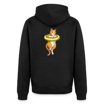 Katze Schwimmen Schwimmring Sommer - Unisex Premium Bio Zip Hoodie - Schwarz - Hinten - Nico (187cm)