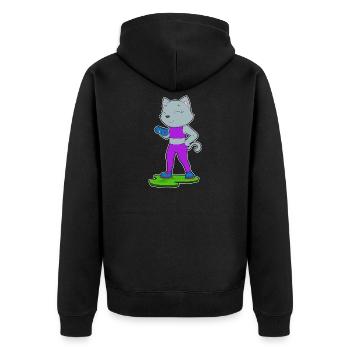 Katze Bodybuilder Hantel Bodybuilding - Unisex Premium Bio Zip Hoodie - Schwarz - Hinten - Nico (187cm)
