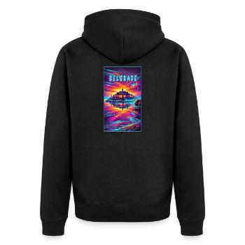 Motif souvenir de Belgrade, Serbie - Veste à capuche bio Premium Unisexe - noir - Dos - Nico (187cm)