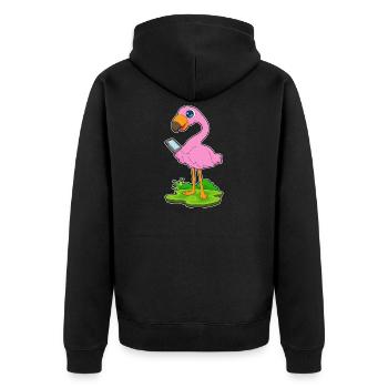 Flamingo Smartphone - Unisex Premium Bio Zip Hoodie - Schwarz - Hinten - Nico (187cm)