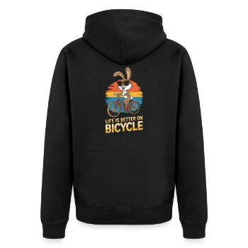 Verspielter Hase fährt Fahrrad mit Sonnenbrille - Unisex Premium Bio Zip Hoodie - Schwarz - Hinten - Nico (187cm)