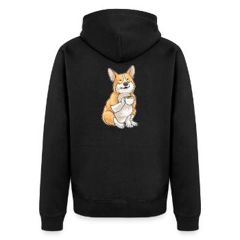 Corgi Coffee Mug - Unisex Premium Organic Zip Hoodie - black - Back - Nico (187cm)