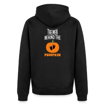 The Man Behind the Pumpkin Halloween Dad - Unisex Premium Organic Zip Hoodie - black - Back - Nico (187cm)