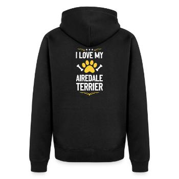 Ich liebe meinen Airedale Terrier - Unisex Premium Bio Zip Hoodie - Schwarz - Hinten - Nico (187cm)