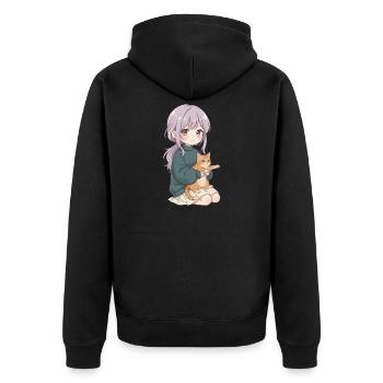 Anime Mädchen Katze Japan Kawaii Katzenliebhaber - Unisex Premium Bio Zip Hoodie - Schwarz - Hinten - Nico (187cm)