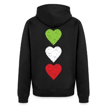 Woman Life Freedom Menschenrechte used look Herzen - Unisex Premium Bio Zip Hoodie - Schwarz - Hinten - Nico (187cm)