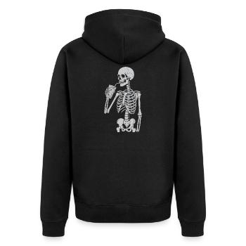 Skelett, das Strohhalm schlürft, Kunst - Unisex Premium Bio Zip Hoodie - Schwarz - Hinten - Nico (187cm)