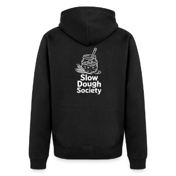 Slow Dough Society Logo - Unisex Premium Bio Zip Hoodie - Schwarz - Hinten - Nico (187cm)