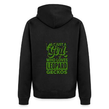 Gecko - Amphibie Tier - Unisex Premium Bio Zip Hoodie - Schwarz - Hinten - Nico (187cm)