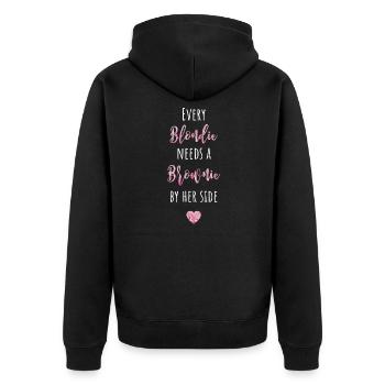 Every Blondie needs a Brownie by her side - Unisex Premium Bio Zip Hoodie - Schwarz - Hinten - Nico (187cm)