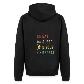 Eat Sleep Discus Repeat Geschenk Shirt - Unisex Premium Bio Zip Hoodie - Schwarz - Hinten - Nico (187cm)