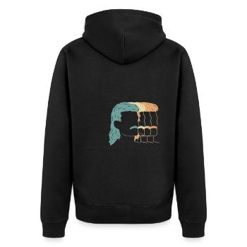 Vintage Retro Vokuhila Shirt Geschenk - Unisex Premium Bio Zip Hoodie - Schwarz - Hinten - Nico (187cm)
