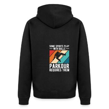 Parkour Vintage Retro Spruch Geschenk - Unisex Premium Bio Zip Hoodie - Schwarz - Hinten - Nico (187cm)