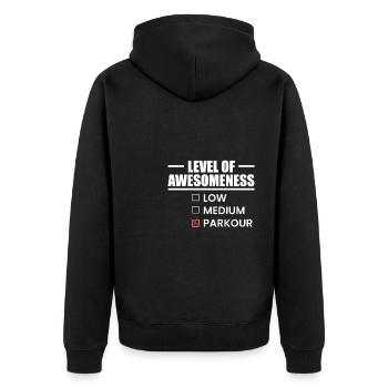 Level Of Awesomeness Gift Parkour Shirt - Unisex Premium Organic Zip Hoodie - black - Back - Nico (187cm)