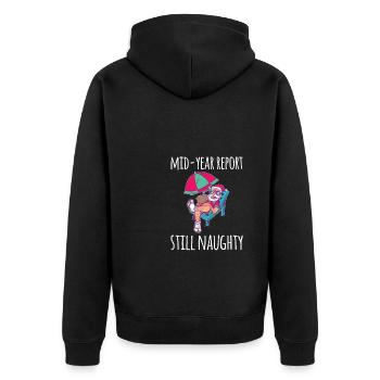 Mid-Year Report Still Naughty Weihnachtsmann - Unisex Premium Bio Zip Hoodie - Schwarz - Hinten - Nico (187cm)