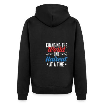 Changer le monde une coupe de cheveux à la fois - Veste à capuche bio Premium Unisexe - noir - Dos - Nico (187cm)