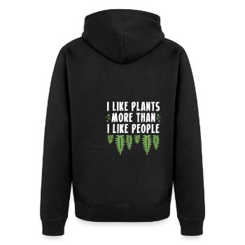 I Like Plants More Than I Like People Shirt - Unisex Premium Bio Zip Hoodie - Schwarz - Hinten - Nico (187cm)