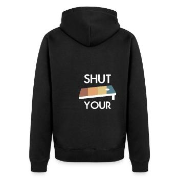 Shut Your Cornhole Shirt Geschenk - Unisex Premium Bio Zip Hoodie - Schwarz - Hinten - Nico (187cm)