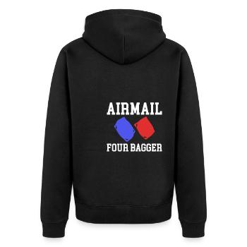 Airmail Four Bagger Cornhole Shirt Geschenk - Unisex Premium Bio Zip Hoodie - Schwarz - Hinten - Nico (187cm)