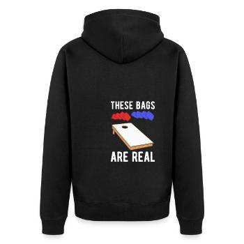 These Bags Are Real Cornhole Shirt Geschenk - Unisex Premium Bio Zip Hoodie - Schwarz - Hinten - Nico (187cm)