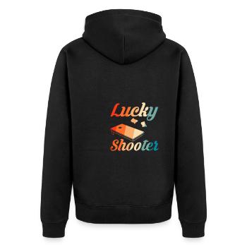 Lucky Shooter Cornhole Shirt Gift - Unisex Premium Organic Zip Hoodie - black - Back - Nico (187cm)