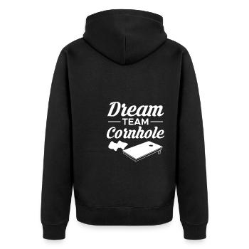 Dream Team Cornhole Shirt Geschenk - Unisex Premium Bio Zip Hoodie - Schwarz - Hinten - Nico (187cm)