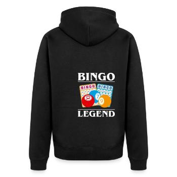 Bingo Legend Shirt Geschenk - Unisex Premium Bio Zip Hoodie - Schwarz - Hinten - Nico (187cm)