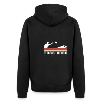 Toss Boss Vintage Retro Cornhole Shirt - Unisex Premium Organic Zip Hoodie - black - Back - Nico (187cm)
