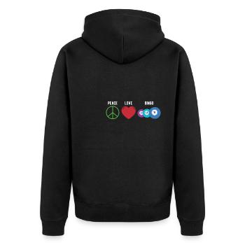 Peace Love Bingo Shirt Geschenk - Unisex Premium Bio Zip Hoodie - Schwarz - Hinten - Nico (187cm)