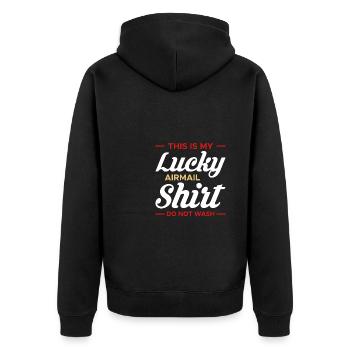 C’est ma chemise Lucky Airmail Ne pas laver - Veste à capuche bio Premium Unisexe - noir - Dos - Nico (187cm)