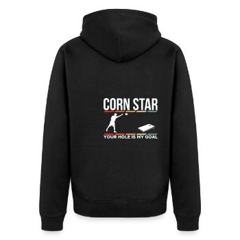 Corn Star Your Hole Is My Goal Shirt Gift - Unisex Premium Organic Zip Hoodie - black - Back - Nico (187cm)