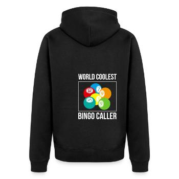World Coolest Bingo Caller Shirt Geschenk - Unisex Premium Bio Zip Hoodie - Schwarz - Hinten - Nico (187cm)
