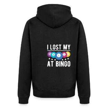 I Lost My Balls At Bingo Shirt Geschenk - Unisex Premium Bio Zip Hoodie - Schwarz - Hinten - Nico (187cm)