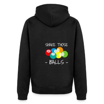 Shake Those Balls Bingo Spieler Shirt Geschenk - Unisex Premium Bio Zip Hoodie - Schwarz - Hinten - Nico (187cm)