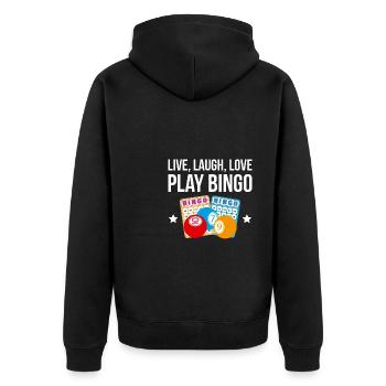 Live Laught Love Play Bingo Shirt Geschenk - Unisex Premium Bio Zip Hoodie - Schwarz - Hinten - Nico (187cm)