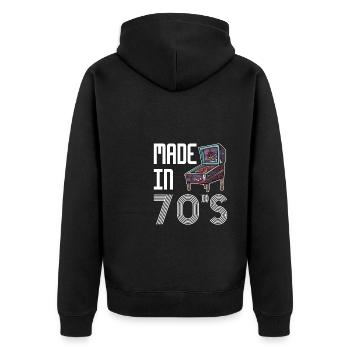 Made In 70s Pinball Shirt Flipperautomat - Unisex Premium Bio Zip Hoodie - Schwarz - Hinten - Nico (187cm)