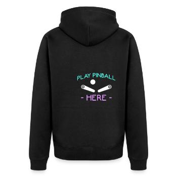 Play Pinball Here Shirt Flipperautomat - Unisex Premium Bio Zip Hoodie - Schwarz - Hinten - Nico (187cm)