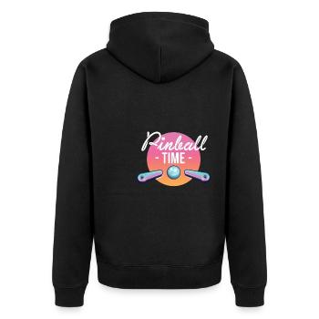 Pinball Time Shirt Geschenk Flipperautomat - Unisex Premium Bio Zip Hoodie - Schwarz - Hinten - Nico (187cm)