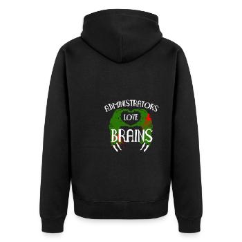Administrators Love Brains Zombie Shirt - Unisex Premium Bio Zip Hoodie - Schwarz - Hinten - Nico (187cm)