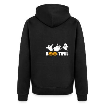 Boo-Tiful Geister Halloween Gespenst Shirt - Unisex Premium Bio Zip Hoodie - Schwarz - Hinten - Nico (187cm)