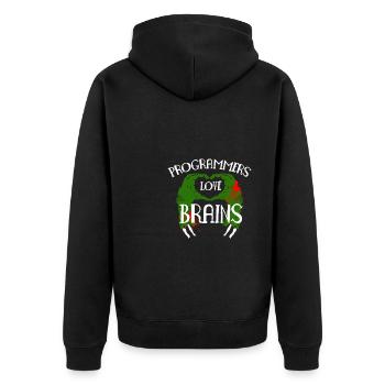 Programmer Love Brains Shirt - Unisex Premium Bio Zip Hoodie - Schwarz - Hinten - Nico (187cm)