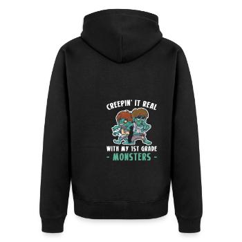 Creeping It Real With My 1st Grade Monsters Shirt - Unisex Premium Bio Zip Hoodie - Schwarz - Hinten - Nico (187cm)