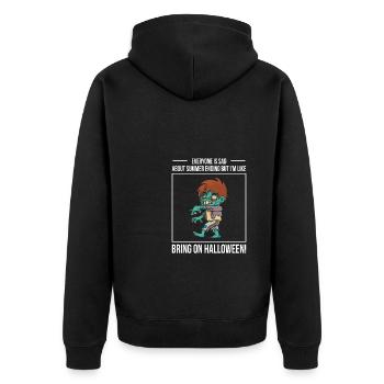 Zombie Halloween Shirt Geschenk - Unisex Premium Bio Zip Hoodie - Schwarz - Hinten - Nico (187cm)