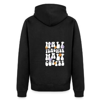 Demi-café Moitié cadeau de chemise d’enseignant - Veste à capuche bio Premium Unisexe - noir - Dos - Nico (187cm)