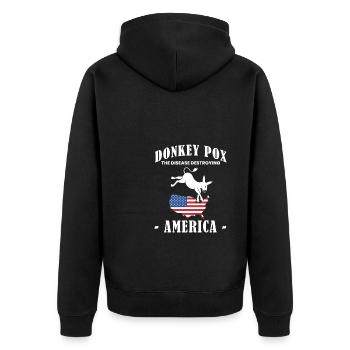 Donkey Pox Amerika Flagge Shirt - Unisex Premium Bio Zip Hoodie - Schwarz - Hinten - Nico (187cm)