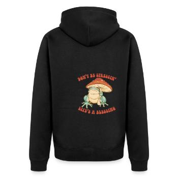 Ne soyez pas stressé dans les vies Une bénédiction Grenouille Champignon - Veste à capuche bio Premium Unisexe - noir - Dos - Nico (187cm)