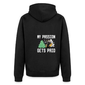 My Passion Gets Paid Gabelstapler Shirt Geschenk - Unisex Premium Bio Zip Hoodie - Schwarz - Hinten - Nico (187cm)