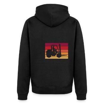 Vintage Retro Forklift Gabelstapler Shirt - Unisex Premium Bio Zip Hoodie - Schwarz - Hinten - Nico (187cm)