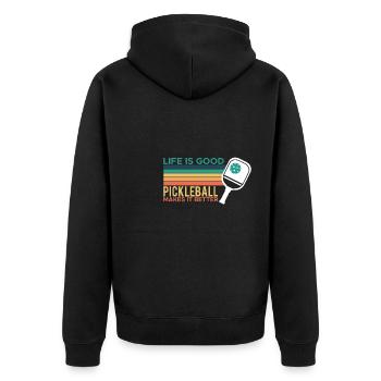 Life Is Good Pickleball Makes It Better - Unisex Premium Bio Zip Hoodie - Schwarz - Hinten - Nico (187cm)